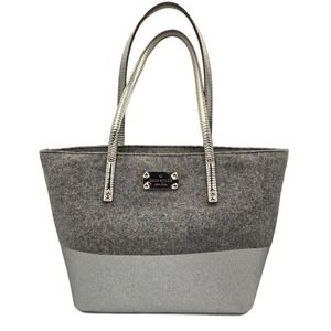 Kate Spade Grey Felt Silver Glitter Tote Bag Shoulder‎ Purse